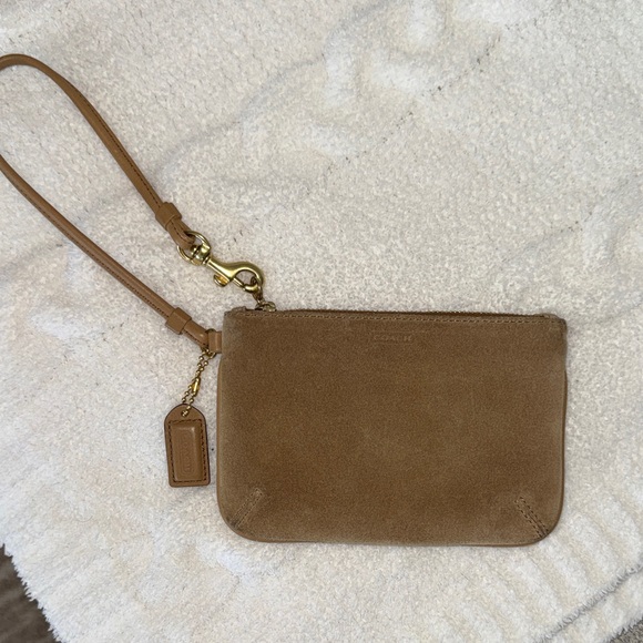 Coach Handbags - Vintage tan brown camel suede Coach wristlet wallet zipper coin pouch keys